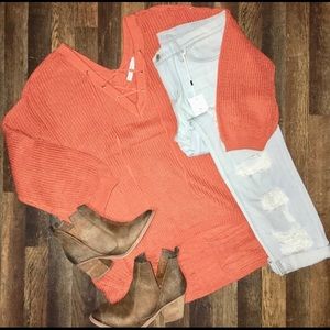 Lace up front oversized sweater